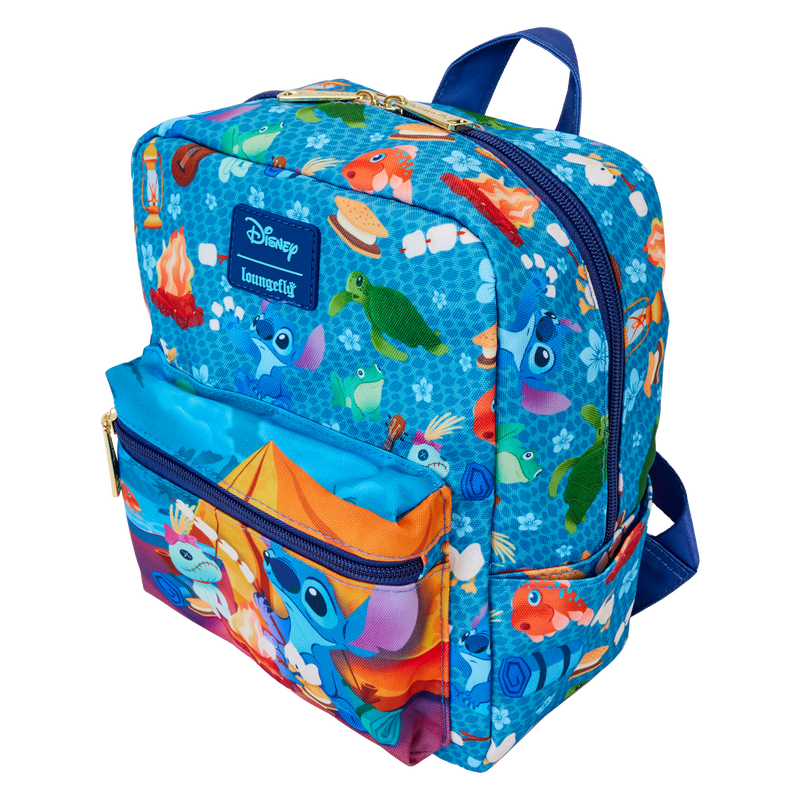 Loungefly : Stitch Camping Cuties All-Over Print Nylon Square Mini Backpack