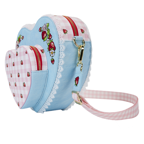 Loungefly : Strawberry Shortcake Denim Heart Shaped Figural Crossbody Bag