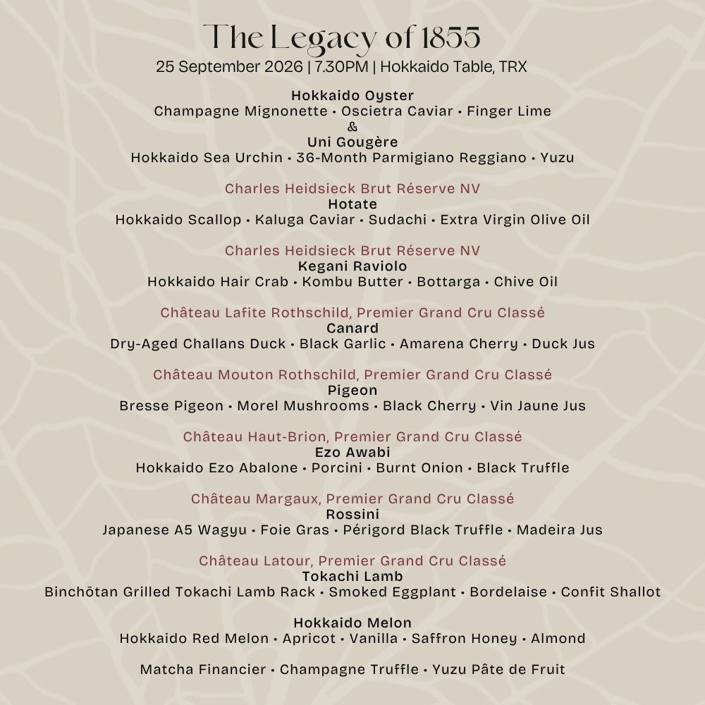 Chef's Table: The Legacy of 1855: A Blind Tasting Journey of Bordeaux Premier Grand Cru Classé