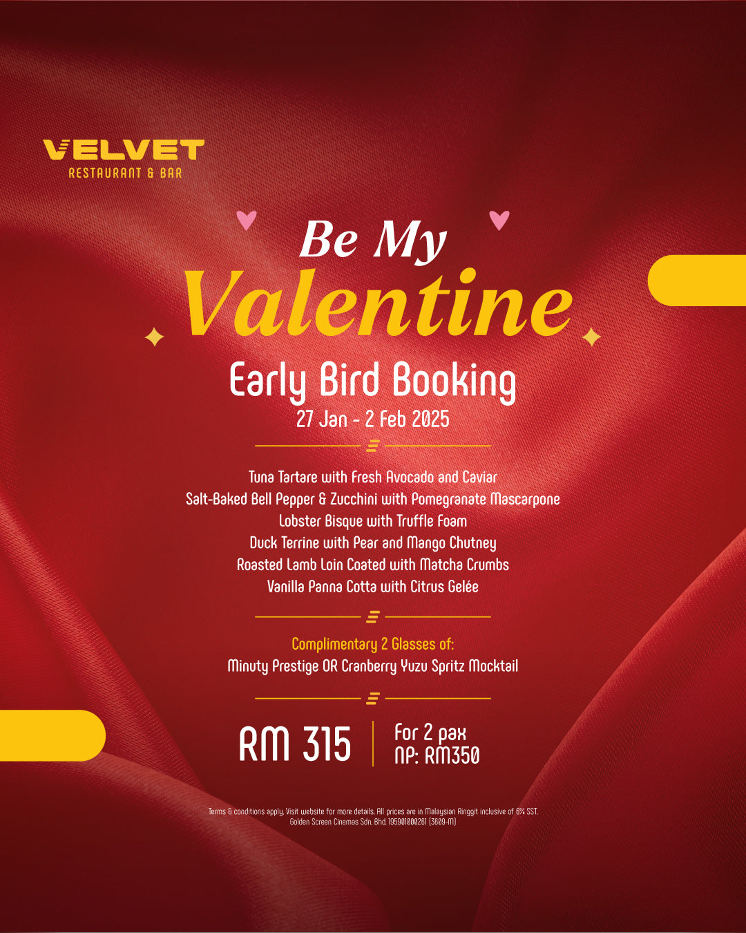 Early Bird Valentine’s Day Menu (14-16 Feb 2025)